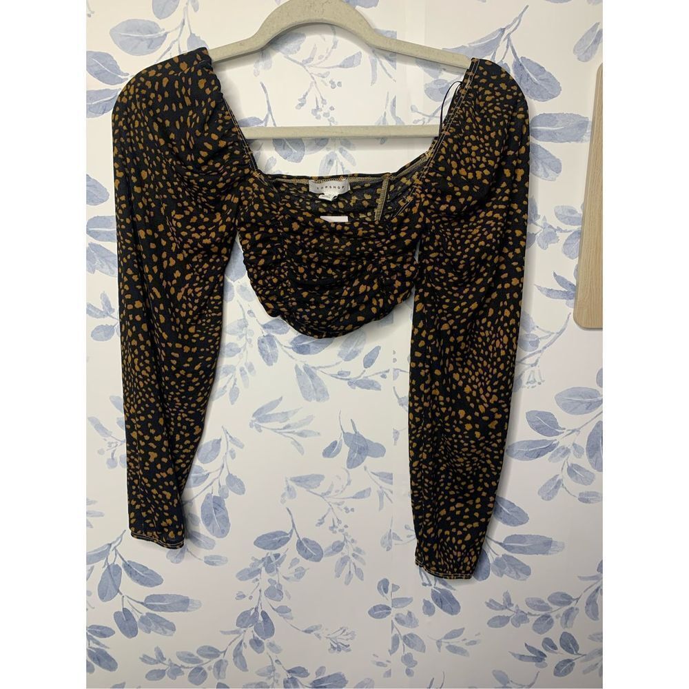 TopShop Animal Print Ruched Long Sleeve Crop Top NWT